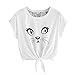Produktbild [S-XL], Damen T-Shirt 1 Cent Artikel Yogogo V-Ausschnitt Frauen Sommer Katze Drucken Kurzarm Cami Tanktops Crop Tops Oberteile Sport Tops Bluse Basic Lose Tops (M, Weiß)