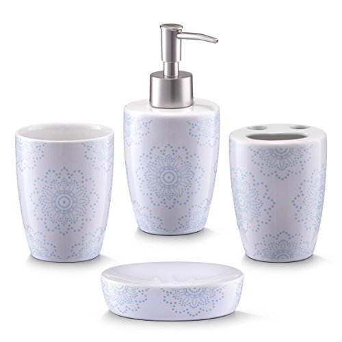 Zeller 18268 Bad-Accessoires-Set, 4-teilig, floral, Keramik