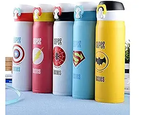 Livsmart Super Hero Cartoon Characters Print Stainless Steel Double Walled Insulated Chiller Sports Water Bottle for Kids 500 ml Cute Boys And Girls - Multi color