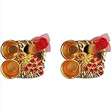 Pooja thali with Kumkum Cum Sindoor Bowl from iHandikart (3.2x3.6 inch) Designer Mlticolor Pooja Thali, Rakhi Pletter,Tilak-Arti Traditional Rakhi Pooja Thali Special for Festive Thali,(Pack of 2)