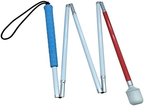 VISIONU White Aluminium Folding Walking Stick 5 Sections with Rolling Ball