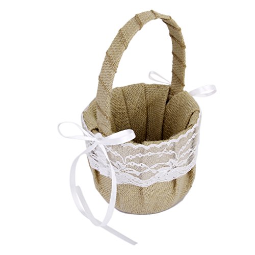 Vintage Sackleinen Jute Spitze Bow rustikale Hochzeit Blumenmädchen Korb - 8