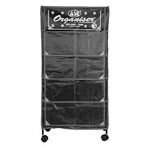 MDN Iron Folding Almirah for Kids Organizer Wardrobe Clothes Rack with 5 Shelves (Black; Need to Be Assembled)