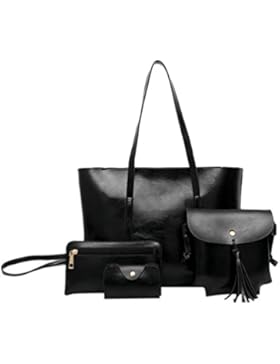 Anguang Damen Leder Handtaschen Set 4 teiliges Damen Handtaschenset Vintage Crossbody Tasche Handgelenktasche