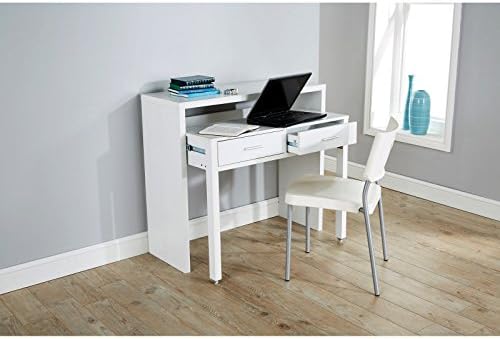 REGIS WHITE CONSOLE EXTENDING TABLE OFFICE COMPUTER DESK DRESSER DRAWERS STORAGE