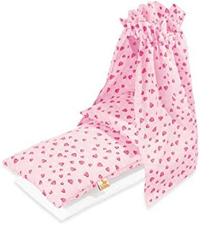 Pinolino Bedding Set for Dolls Cradle with Canopy Herzchen Rosa Design (4-Piece)