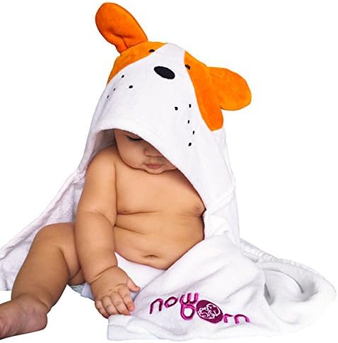 Baby Hooded Bath Towel; Orange Puppy Dog Animal Design; Cotton Material