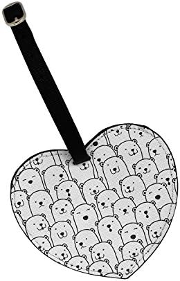Bears Collage Pattern Printed Heart Shaped Suitcase Luggage Tag With Adjustable Strap & Silver Buckle - Personal Information Card On The Reverse By Humblebee London - HB-HLT-S37