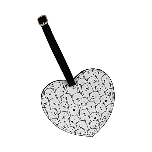 Bears Collage Pattern Printed Heart Shaped Suitcase Luggage Tag With Adjustable Strap & Silver Buckle - Personal Information Card On The Reverse By Humblebee London - HB-HLT-S37