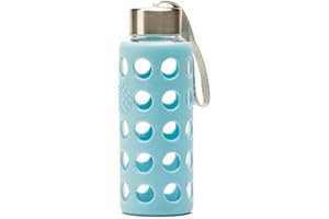 BBO IRISANA Irisana - Botella de Agua - 300 ml - Azul - 6,5 x 6,5 x 19 cm - Con Borosilicato y Funda de Silicona - Garrafa Deportiva para Gimnasio - Colección Bbo