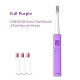 Bomaoer Ultrasonic Sonic Electric Toothbrush USB Charge Rechargeable Tooth Brushes With 4 Pcs Replacement Heads Timer Brush For Adult Full Purple Color