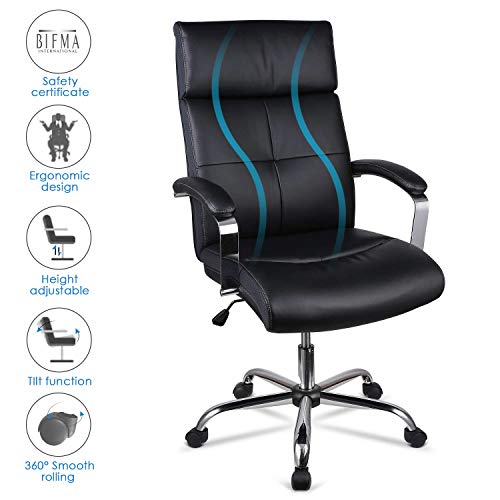 INTEY Sedia da Ufficio Girevole, Poltrona Ufficio con inclinazione e Altezza Regolabili, Poltrona Girevole Sedia a 360 °dal Design Ergonomico con Poggiatesta, Similpelle Resistente