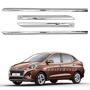 ModifyStyle Side Beading/Side Cladding/Door Garnish/Door Protector Chrome Suitable for Hyundai Aura (2020 to Present) (Set of 4pcs)