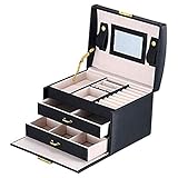 SODIAL Schmuckk？stchen Box/Boxen/Kosmetik Box, Schmuck Und Kosmetik Schminktasche Mit 2 Schubladen 3 Lagen