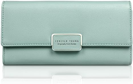 Fency Women's Multi-Card Faux Leather Wallet Long Tri-fold Matte Net Surface Purse (Light Green)