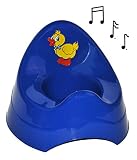 Töpfchen / Nachttopf - mit Musik / Sound - groß - mit großer Lehne + Spritzschutz - blau Ente - Babytöpfchen / Kindertopf / Lerntöpfchen - Toilettentrainer Klositz WC Sitz Toilettensitz Babytopf Rückenlehne - für Kinder Mädchen Jungen