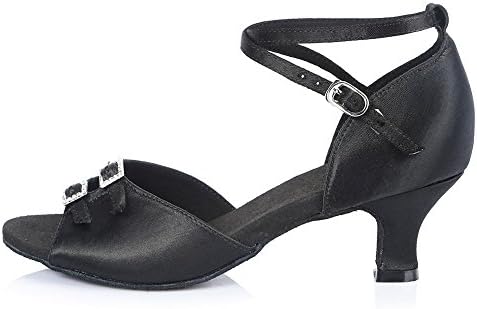 YFF Women's Girls Ladies Ballroom Latin Tango Dance Shoes with Buckle Professional Salsa,Black,5.5