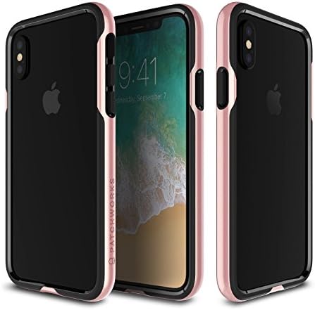 Patchworks iPhone X Case, [Level Silhouette Series] One Piece Triple Material TPU PC with Added Corner Cushion Drop Protection Bumper Frame Case for iPhone X/10 - Rose Gold