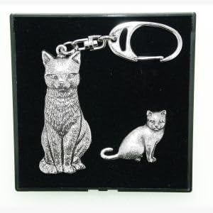 Pewter Keyring and Pin Badge Gift Set-Cats