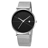 Herren Fashion Date Slim Analog Quarz Uhren Mit Edelstahl Mesh Band Männer Lässig Einfache Schwarz Milanese Minimalist Business Wasserdichte Armbanduhr,E