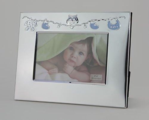 Elegant Baby Pink Enamel 6x4 Picture Frame with Cute Blue Owl & Bib Decoration. Ideal gift for new parents/ grandparents or to decorate a Nursery. Baby frame, children’s frame.