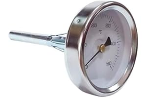 FIGEVIDA Termometro Forno a Legna e Barbecue Misura Temperatura da 0 a 500°C con sonda Rigida lineare 15cm.