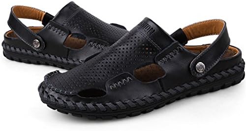 Men Sandals Slippers Genuine Leather Cowhide Male Summer Shoes Outdoor Casual Leather Sandals Black 9