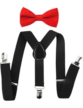 axy Kinder Schwarze Hosenträger-Y Form mit Fliege- 3 Clips EXTRA STARK