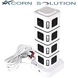 Acorn 16 Way 1.8M Extension Lead Vertical Tower Extension 16 Outlet with 4 USB Output Overload Protection Power Strip (Black) (16 Socket 4 Port USB)