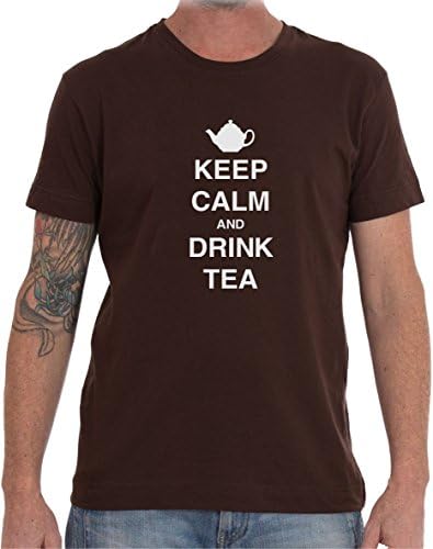 Keep Calm And Drink Tea ย โ Mens T Shirt From Rhino And Mugsy (Brown,XX-Large)