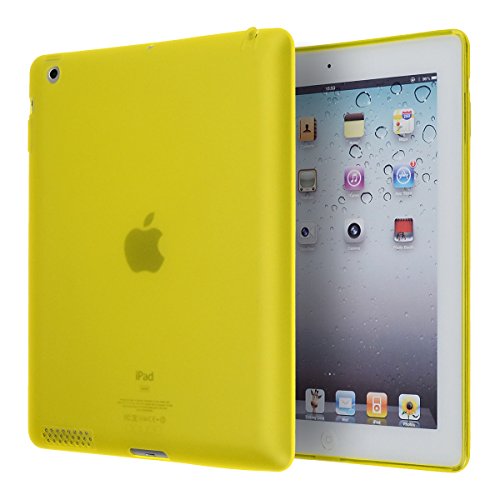 doupi PerfectFit Schutzhülle mit Staubstöpseln für iPad 2 3 4 Staubschutz eingebaut Matt Clear Design TPU Schutz Hülle Silikon Schale Bumper Case Schutzhülle Cover, gelb