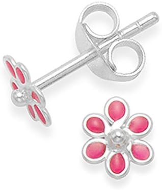Children's Sterling Silver Flower stud Earrings - Tiny Pink enamel earrings - Size: 4.5mm 5576PK
