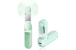 WUSJCOF Ventilador de Mano 5 en 1, Silencioso y Portátil, Mini con Batería Externa de 2500 mAh, USB Recargable, Plegable para Viajes, Regalos para Mujeres y Hombres (Verde)