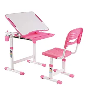 KIDOMATE Kids Height Adjustable Study Table with Auto Height Lock and Tiltable Desk, 3-14 Years (Pink) (Desk Size: 664x474mm)