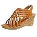 Produktbild Sandalen Damen Sommer, Fuibo Frauen-hohe Plattformen schneidet Muster karierten Gürtel Gladiator Sandale Schuhe Party Freizeit Abend Strand Damensandaletten Sandals (35 EU, Braun)