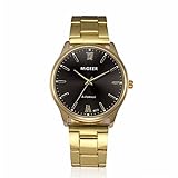 Uhren für Männer Wasserdicht Männer Wasserdichte Männer Armbanduhr Mann Runde Uhr Mode-Mann-Kristall-Edelstahl-analoges Quarz-Armbanduhr-Armband (Gold Balck)