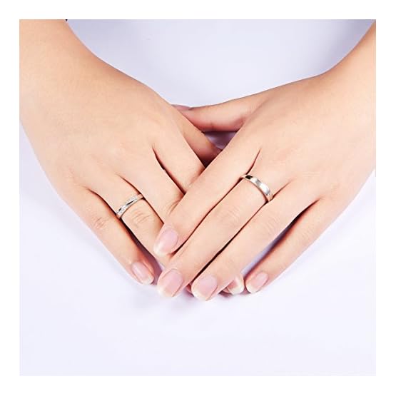 SHEGRACE Par de Anillos de Pareja en Plata de Ley 925 con Grabado Esmerilado y Anillos de Compromiso de Circonio 3A… - Imagen 4