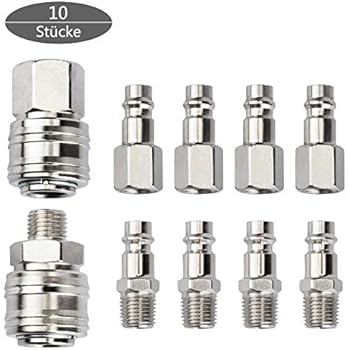 10 Raccords Rapides Pneumatiques 1/4 BSP - Or, Pour Tuyaux Compresseur, Outils Air Comprimé