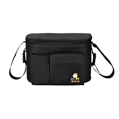 FeelGlad(TM) Baby Stroller Organizer Diaper Bag Baby Mummy Storage Backpack Multi Functions Waterproof Thermal Insulation Bag Pram Pushchair Handle Hanging Bag - Black