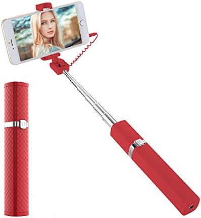 Selfie Stick 2017, SHANHE Selfie Stick Portable Extendable Wire Control (No Bluetooth) with iPhone (IOS Above 5.0 ) / and Android (Above 4.2.2 system) for Smartphones-Red