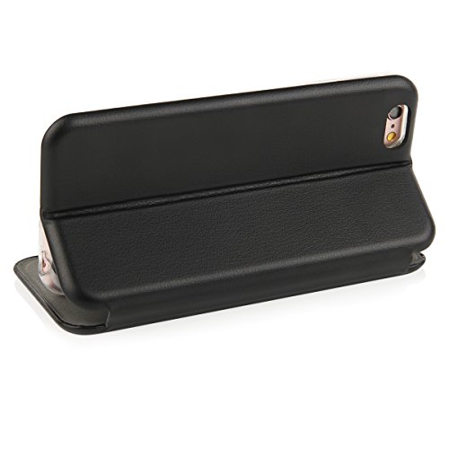 QULT® Kunstleder Bookstyle Handy Tasche für iPhone 5 / 5s / SE Schwarz Flip Case Magnetverschluss Book Cover mit Kartenfach und praktischer Aufstellfuntkion das innere Gummi Silikon Schutz Hülle - 3