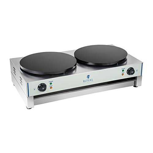 Royal Catering - RCEC-6000-E - Crepes-Maker Crepeseisen (2 Platten, 48 x 86 x 24 cm, 2 x 3.000 W, 40 cm Ø, Edelstahl, Gusseisen + Teigverteiler) schwarz