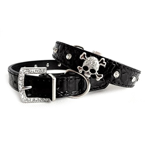 Strass Diamante Schädel Stil einstellbare PU Leder Haustier Hund Hund Katze Halsband Halskette Größe S - 2