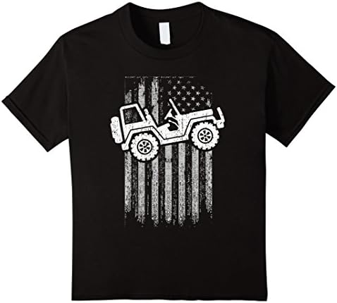 Kids Four By Four Off Road Life With Distressed USA Flag T-shirt 10 Black