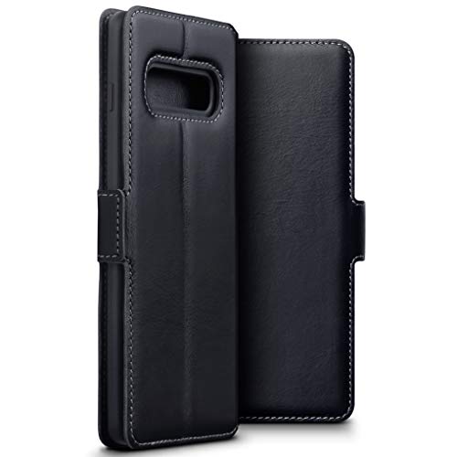 TERRAPIN Coque Samsung S10 Plus Étui en Cuir Naturel - Ajustement Ultra Mince - Support de visualisation - Fentes pour Cartes de crédit - pour Samsung Galaxy S10 Plus - Noir