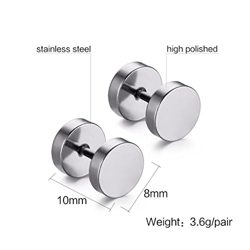 3 Paare 8 mm Tian Edelstahl Herren Ohrstecker Creolen Tunnel Ohrringe für Damen Fakeplug Fake Plug Ohrringe Edelstahl Herren Pierced Earrings Schwarz Stainless Steel Mens Womens Stud Earrings Set Ear Piercing Plugs Tunnel Punk Style - 2
