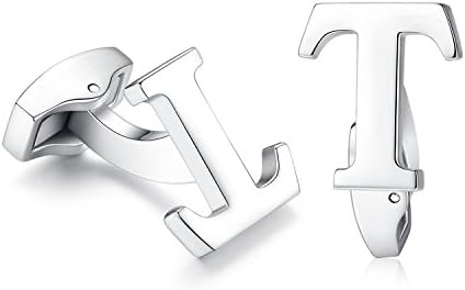 Hanana Initial Alphabet Letter Cufflinks for Men Shirt, Silver Stainless Steel, for Business Wedding A to Z