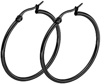 SHINEstyle Stainless Steel Large Size Big Hoop Earrings Huggie Earrings 50mm for men and women (Black)