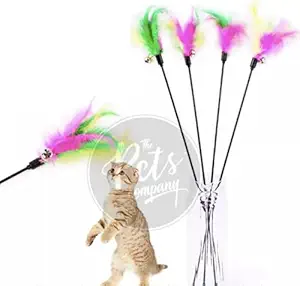 The Pets Company Cat Bell Teaser Wand Toy, Interactive Natural Feather Cat Kitten Toy, Pack 2