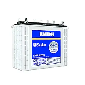 Luminous Solar LPTT12200L 200 Ah Tall Tubular Inverter Battery for Home, Office & Shop with 36 Months Warranty (White Container & Black Cover)